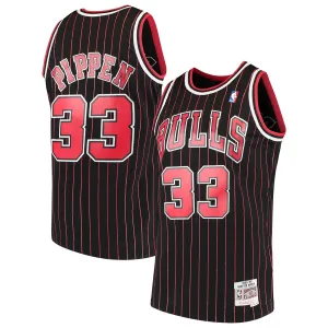 Chicago Bulls 1995-96 Scottie Pippen Mitchell & Ness Black Pinstripe Swingman Jersey