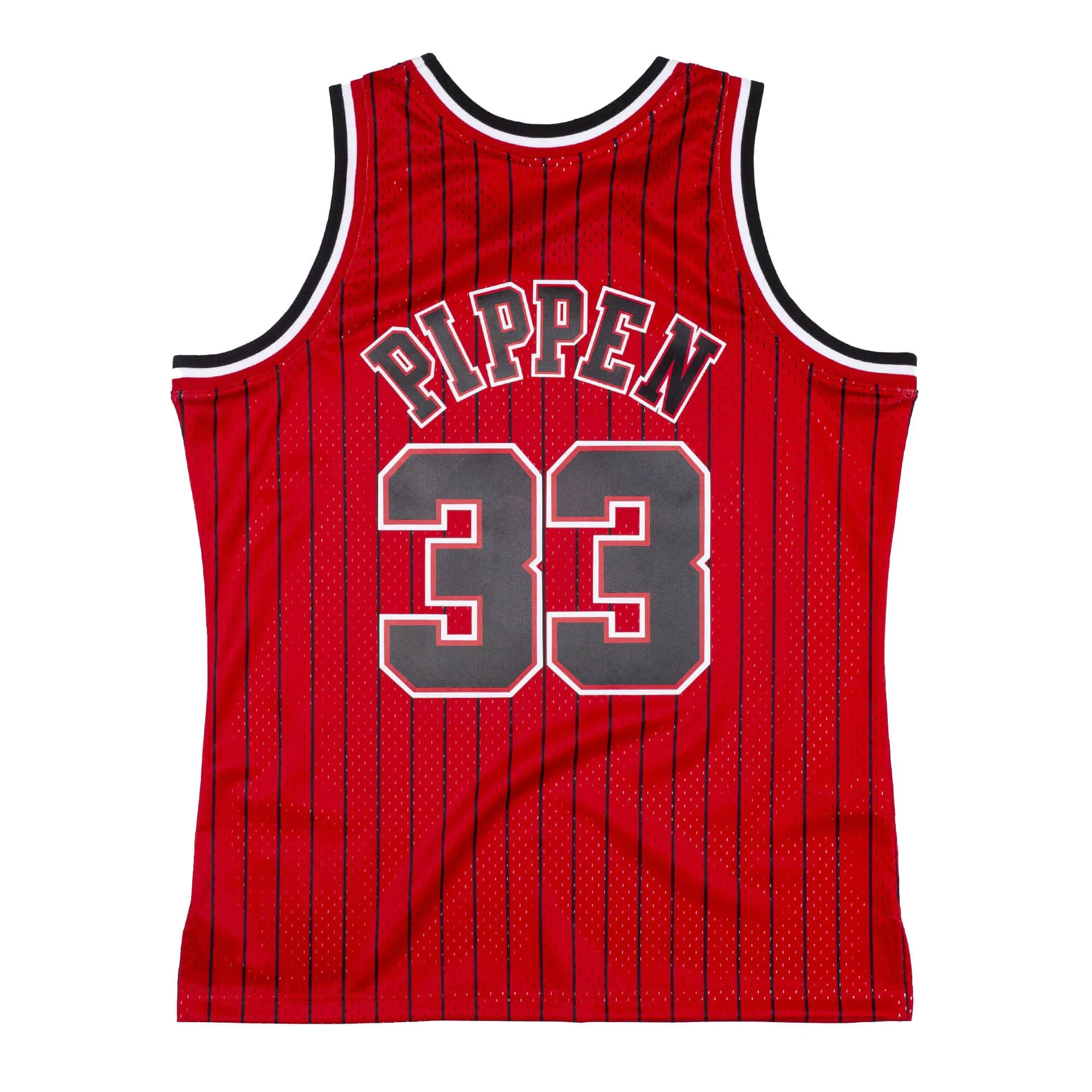 Chicago Bulls 1995-96 Scottie Pippen Mitchell & Ness Red Pinstripe Swingman Jersey