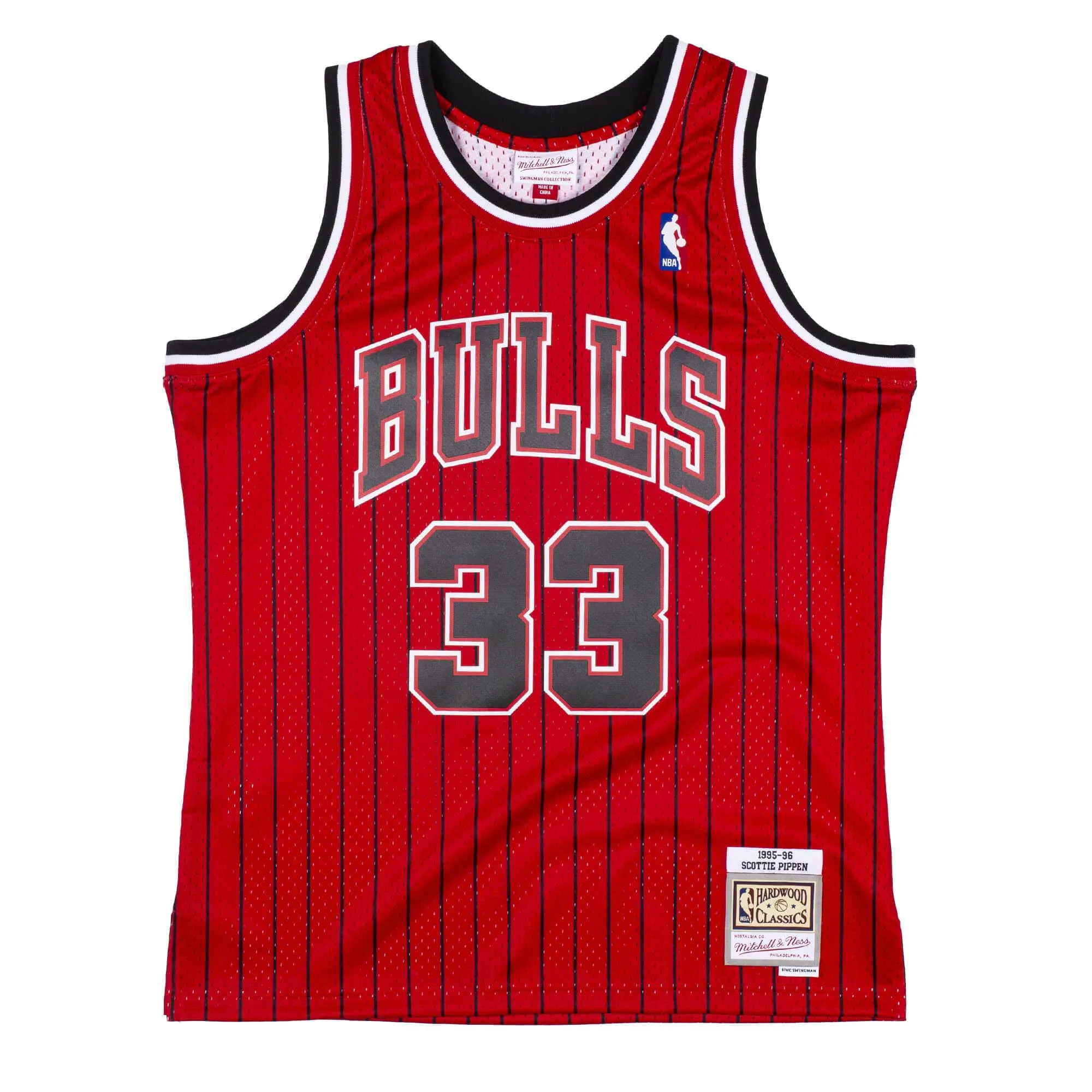 Chicago Bulls 1995-96 Scottie Pippen Mitchell & Ness Red Pinstripe Swingman Jersey