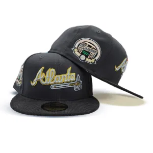 Dark Gray Atlanta Braves Black Corduroy Visor Peach Bottom 2017 Inaugural Season Side Patch New Era 59Fifty Fitted