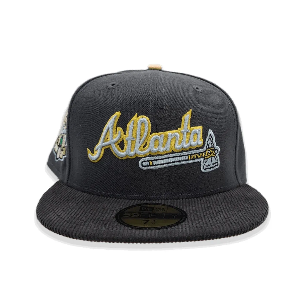 Dark Gray Atlanta Braves Black Corduroy Visor Peach Bottom 2017 Inaugural Season Side Patch New Era 59Fifty Fitted