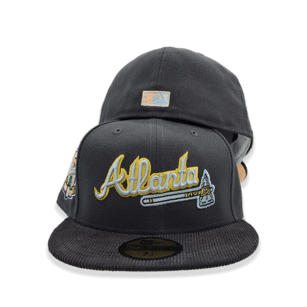 Dark Gray Atlanta Braves Black Corduroy Visor Peach Bottom 2017 Inaugural Season Side Patch New Era 59Fifty Fitted