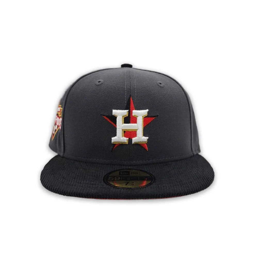 Dark Gray Houston Astros Black Corduroy Visor Red Bottom 2022 World Series Champions Side Patch New Era 59Fifty Fitted