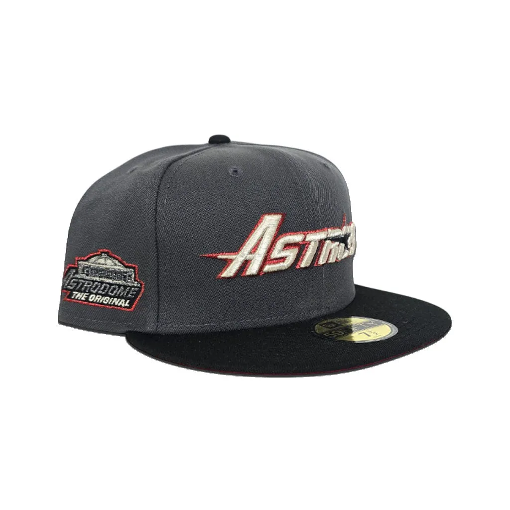 Dark Gray Houston Astros Black Visor Brick Red Bottom Astrodome Side Patch New Era 59Fifty Fitted