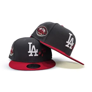 Dark Gray Los Angeles Dodgers Rose Red Visor Gray Bottom Dodger Stadium 50th Anniversary Side Patch New Era 9Fifty Snapback