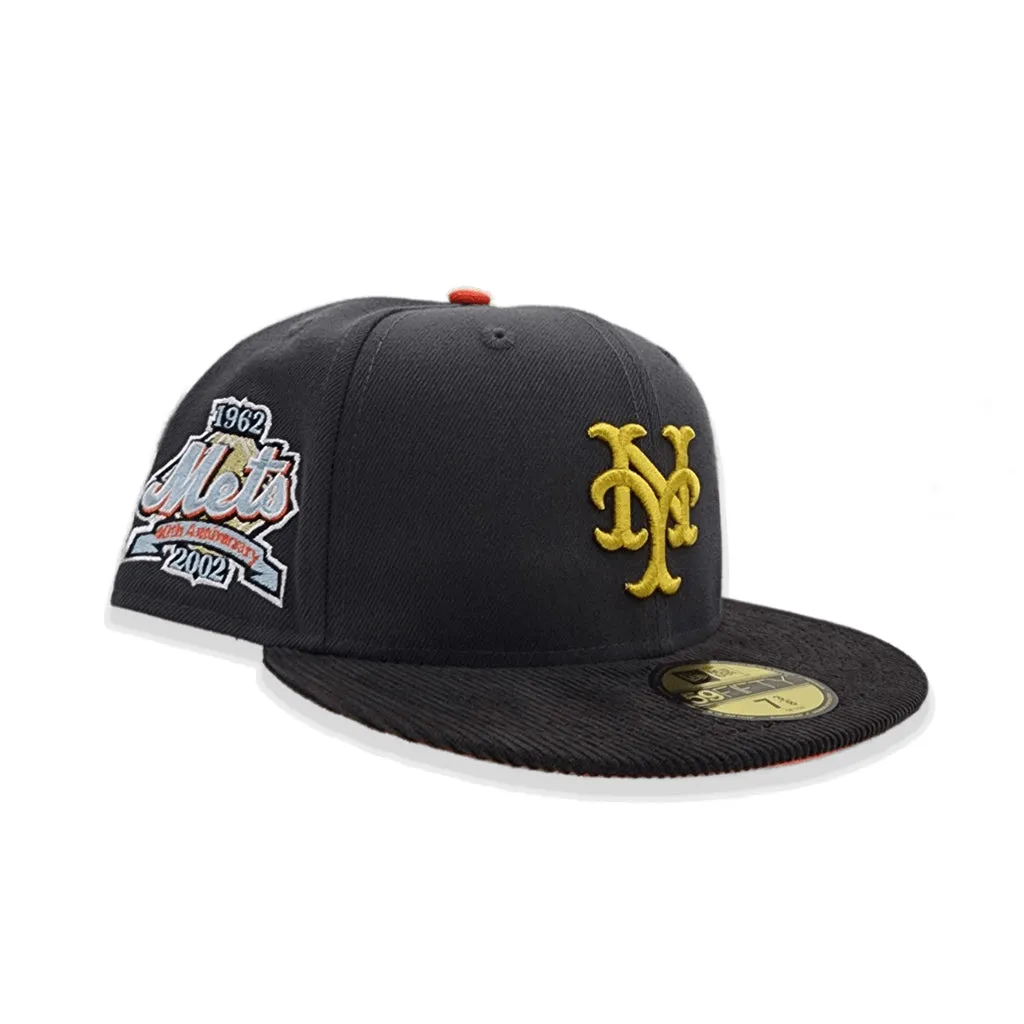 Dark Gray New York Mets Black corduroy Visor Orange Bottom 40th Anniversary Side Patch New Era 59Fifty Fitted