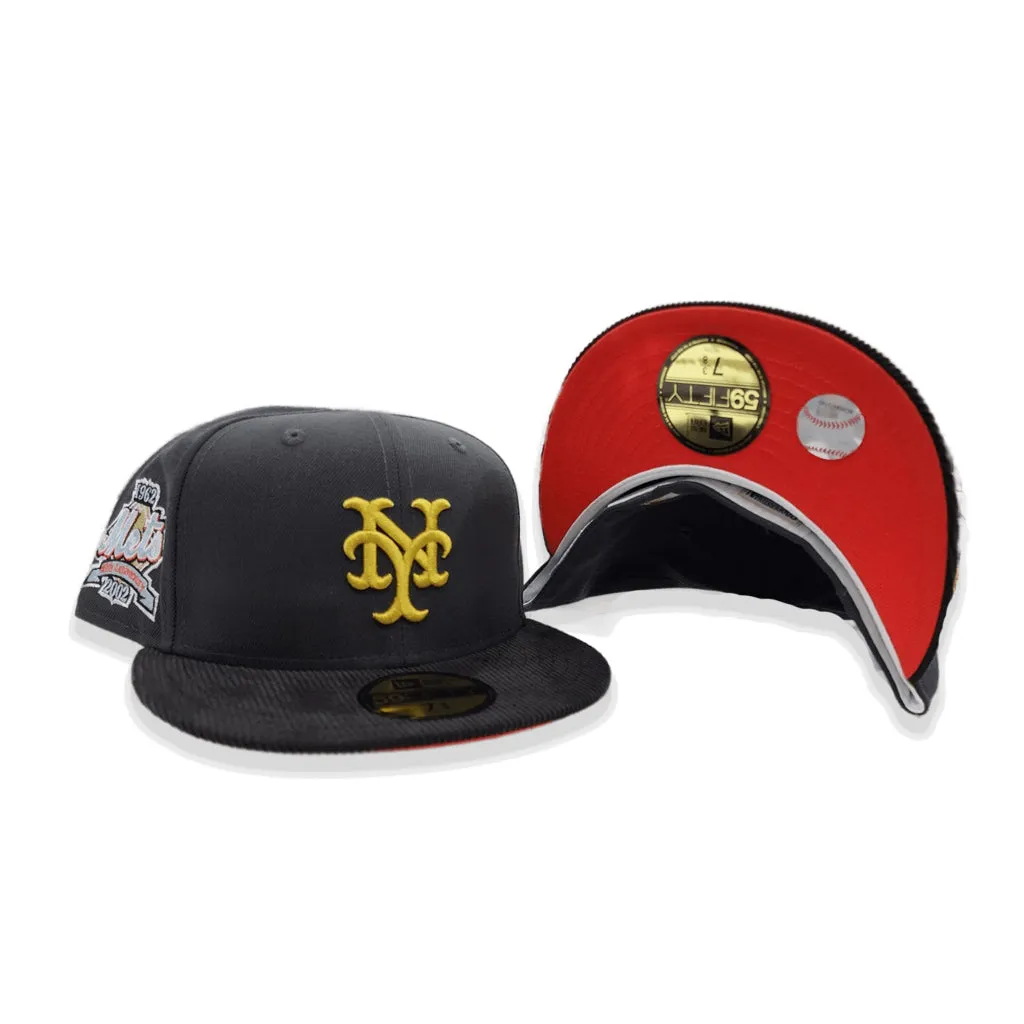 Dark Gray New York Mets Black corduroy Visor Orange Bottom 40th Anniversary Side Patch New Era 59Fifty Fitted