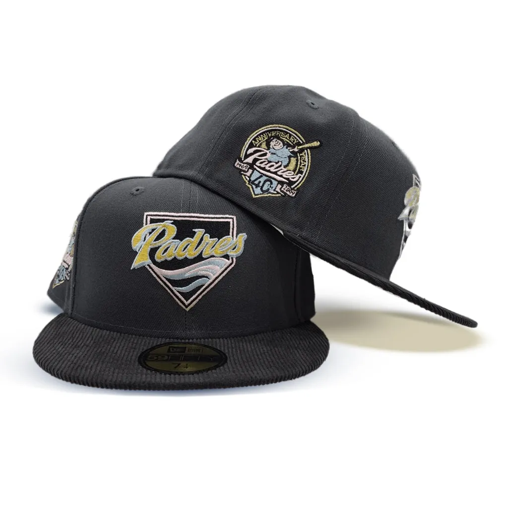 Dark Gray San Diego Padres Black corduroy Visor Pink Bottom 40th Anniversary Side Patch New Era 59Fifty Fitted