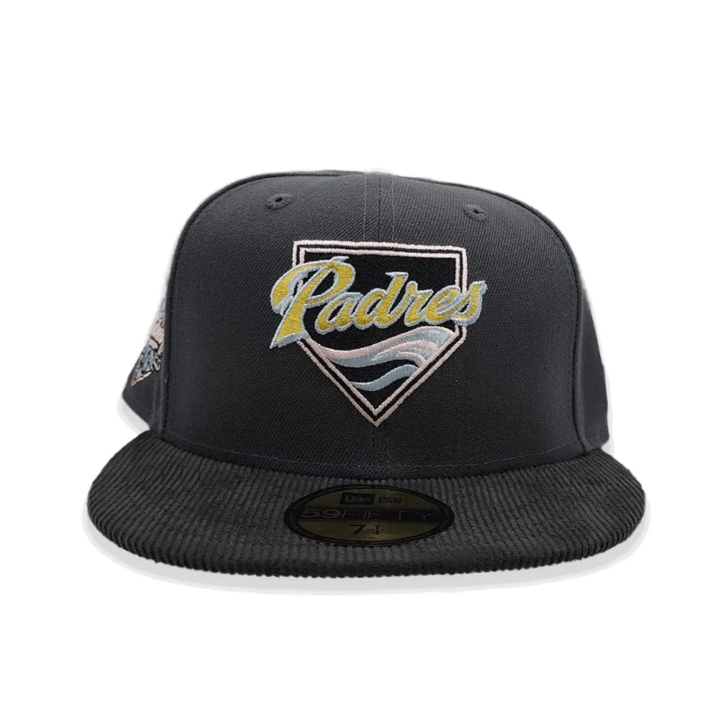Dark Gray San Diego Padres Black corduroy Visor Pink Bottom 40th Anniversary Side Patch New Era 59Fifty Fitted