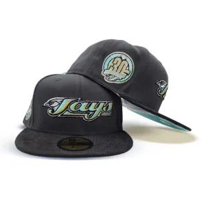Dark Gray Toronto Blue Jays Black corduroy Visor Mint Green Bottom 30th Anniversary Side Patch New Era 59Fifty Fitted