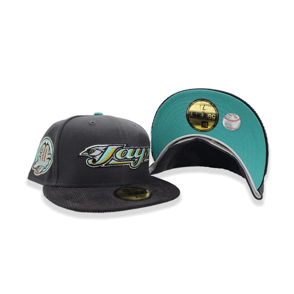 Dark Gray Toronto Blue Jays Black corduroy Visor Mint Green Bottom 30th Anniversary Side Patch New Era 59Fifty Fitted
