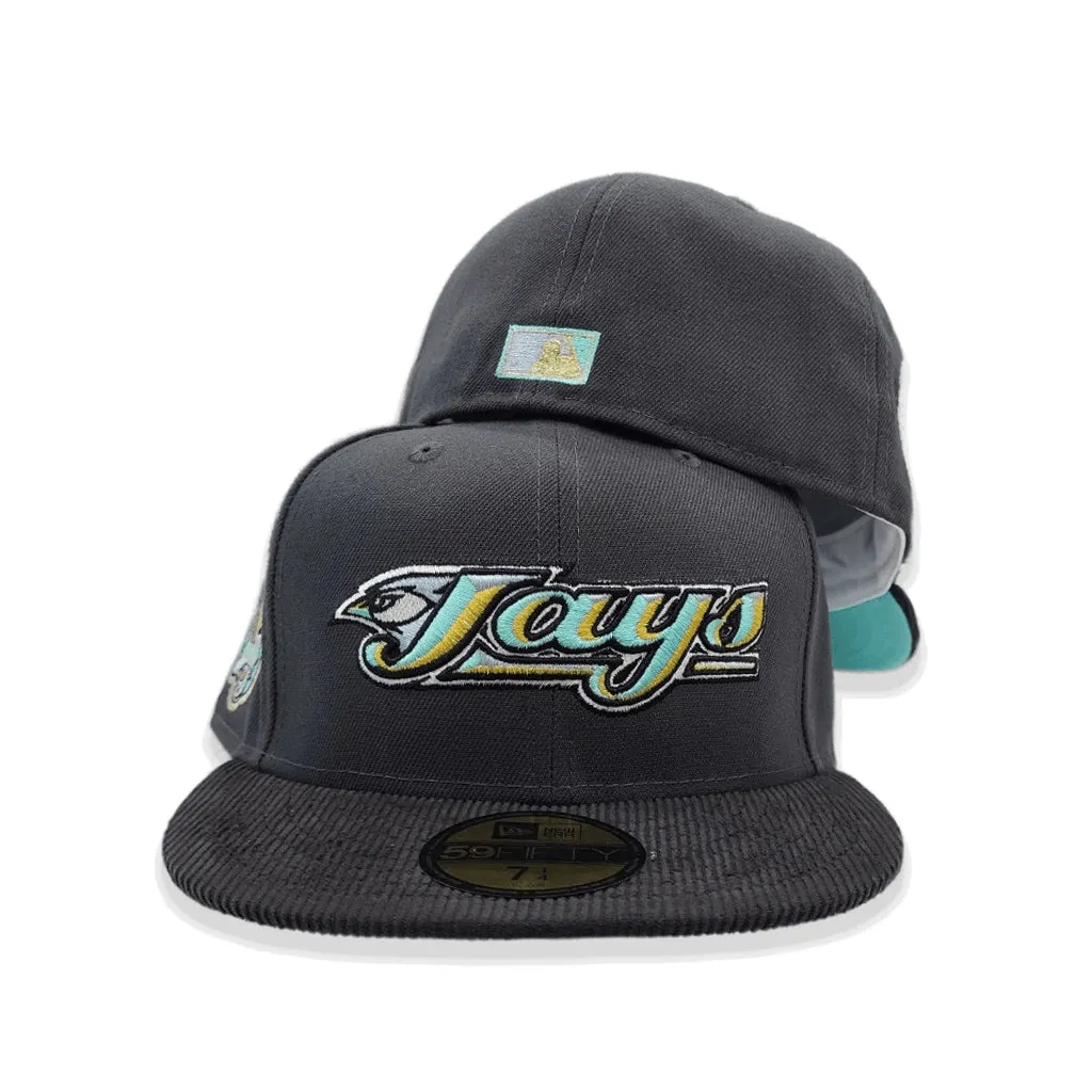 Dark Gray Toronto Blue Jays Black corduroy Visor Mint Green Bottom 30th Anniversary Side Patch New Era 59Fifty Fitted