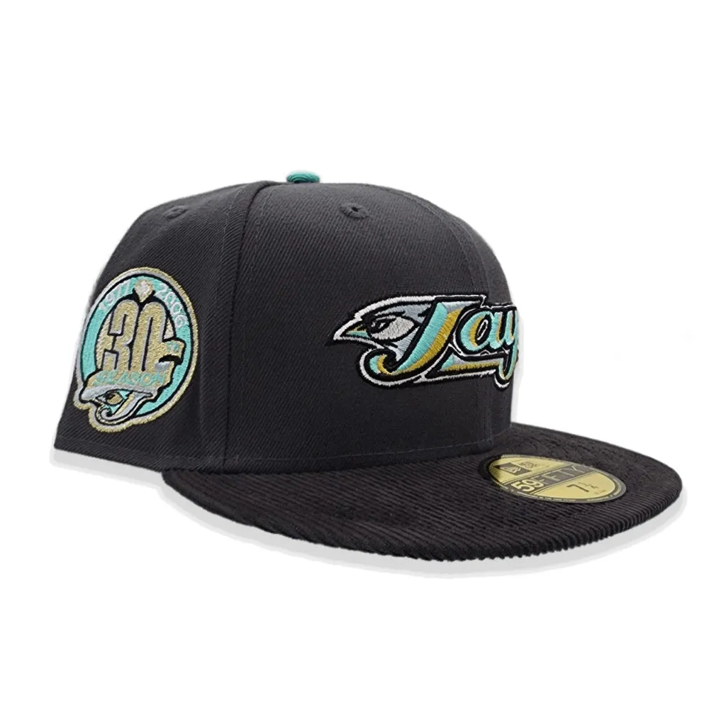 Dark Gray Toronto Blue Jays Black corduroy Visor Mint Green Bottom 30th Anniversary Side Patch New Era 59Fifty Fitted
