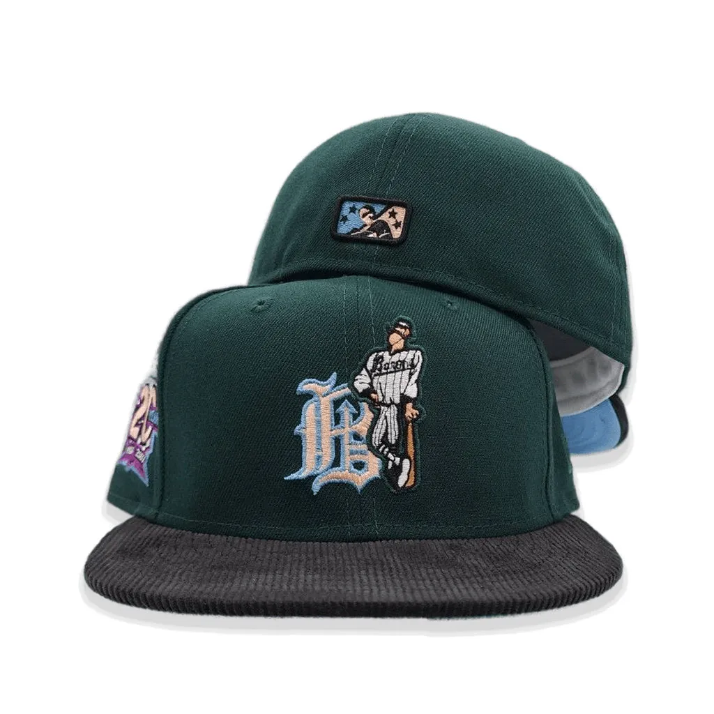 Dark Green Birmingham Barons Black Corduroy Visor Icy Blue Bottom 20 Years Side Patch New Era 59Fifty Fitted