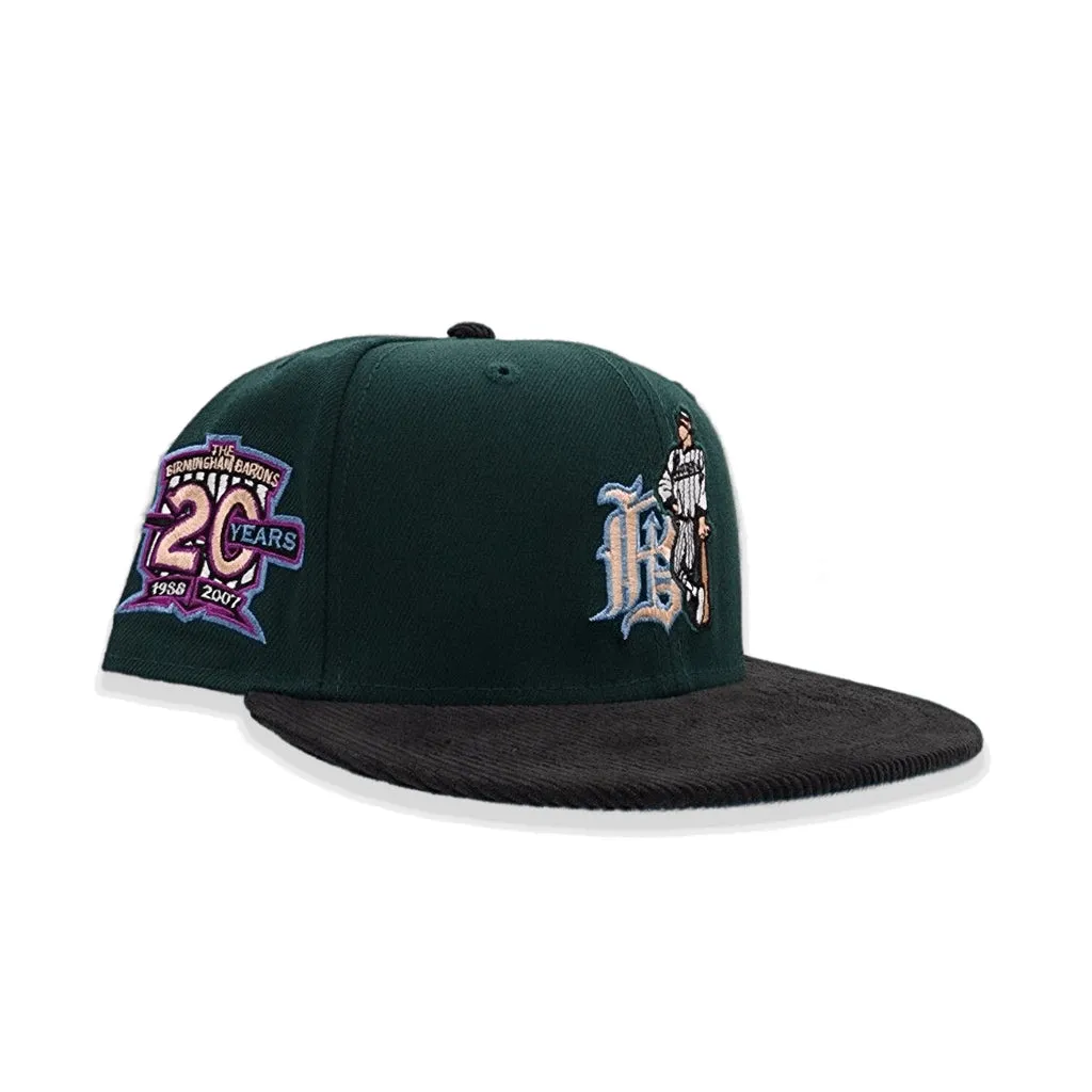 Dark Green Birmingham Barons Black Corduroy Visor Icy Blue Bottom 20 Years Side Patch New Era 59Fifty Fitted