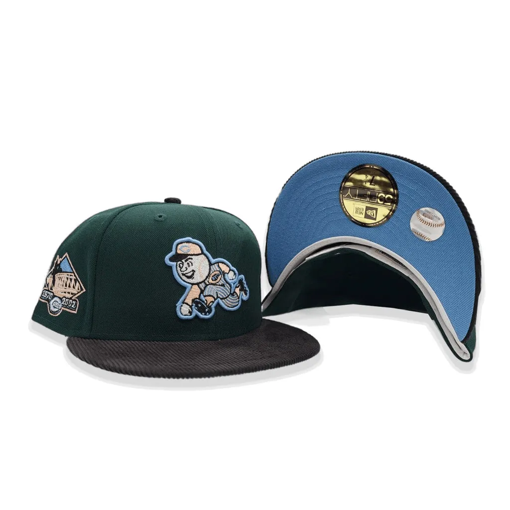 Dark Green Cincinnati Reds Black Corduroy Visor Icy Blue Bottom 1970-2002 Side Patch New Era 59Fifty Fitted