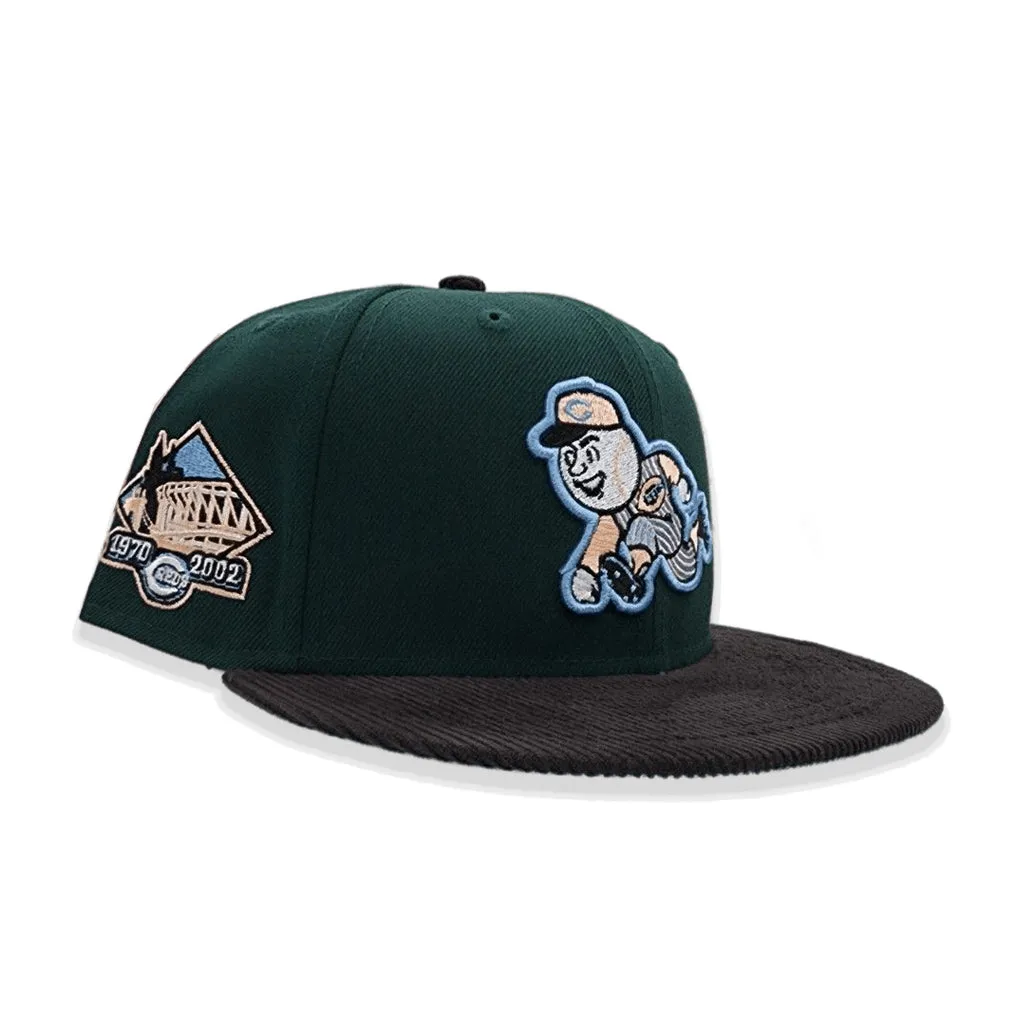 Dark Green Cincinnati Reds Black Corduroy Visor Icy Blue Bottom 1970-2002 Side Patch New Era 59Fifty Fitted
