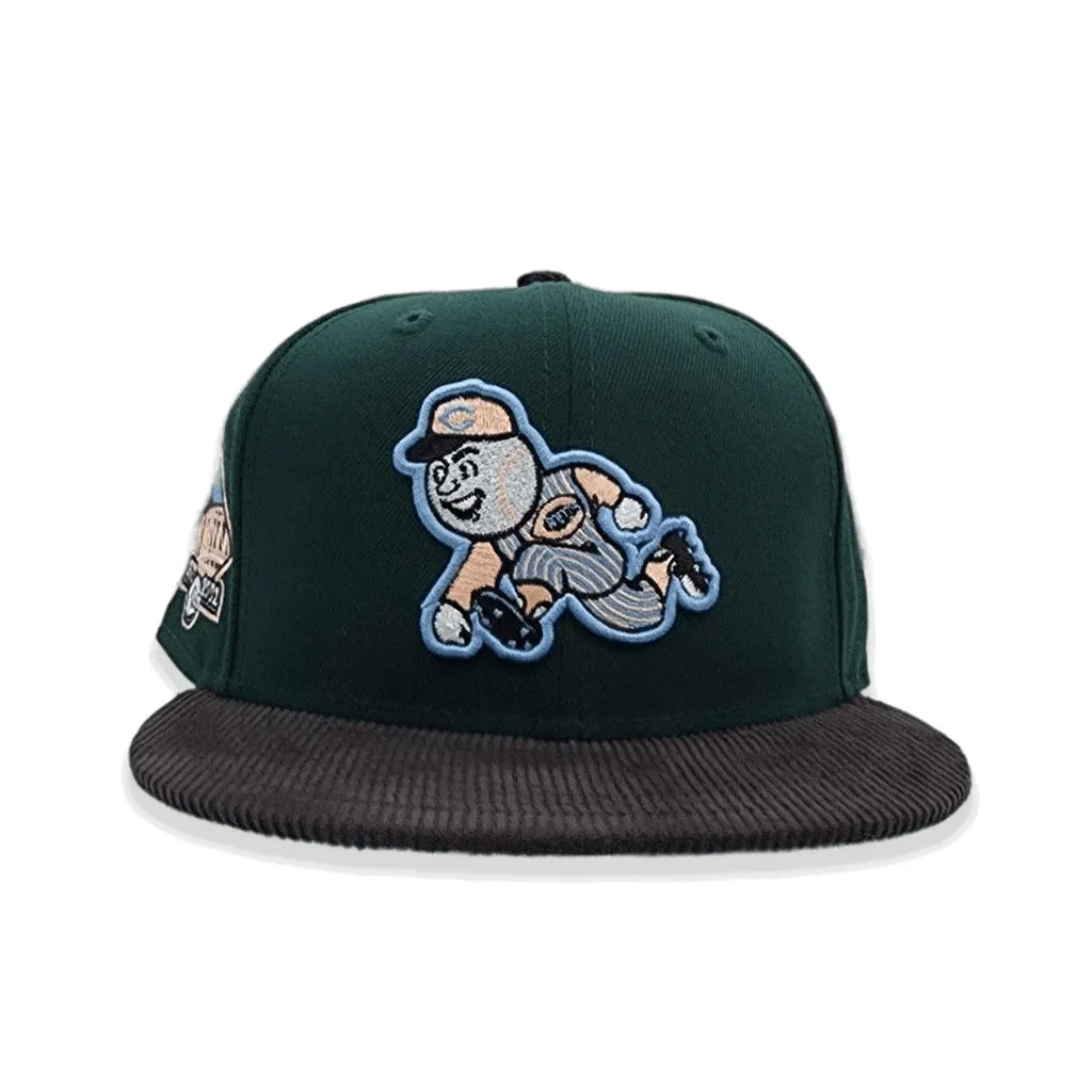 Dark Green Cincinnati Reds Black Corduroy Visor Icy Blue Bottom 1970-2002 Side Patch New Era 59Fifty Fitted