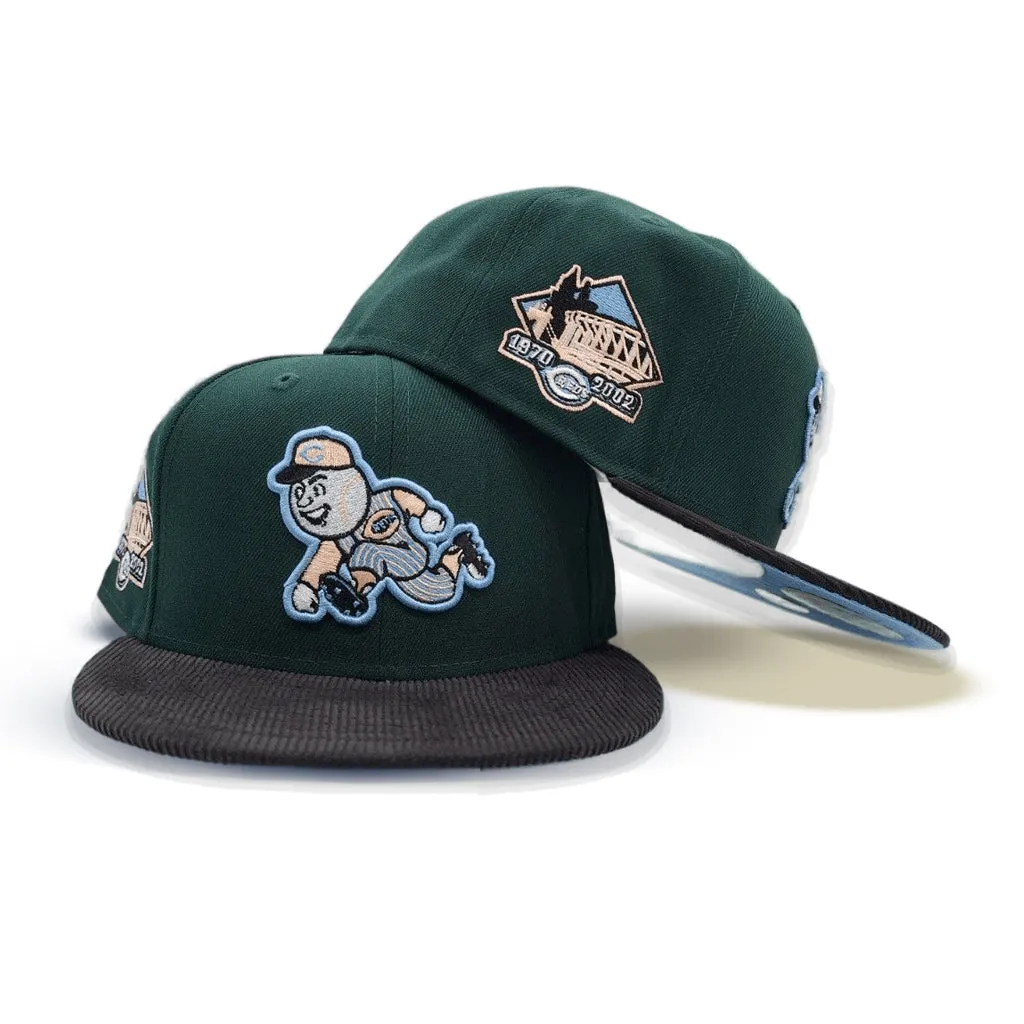 Dark Green Cincinnati Reds Black Corduroy Visor Icy Blue Bottom 1970-2002 Side Patch New Era 59Fifty Fitted