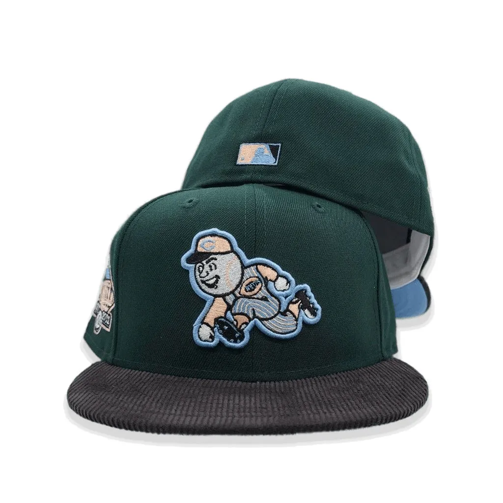 Dark Green Cincinnati Reds Black Corduroy Visor Icy Blue Bottom 1970-2002 Side Patch New Era 59Fifty Fitted