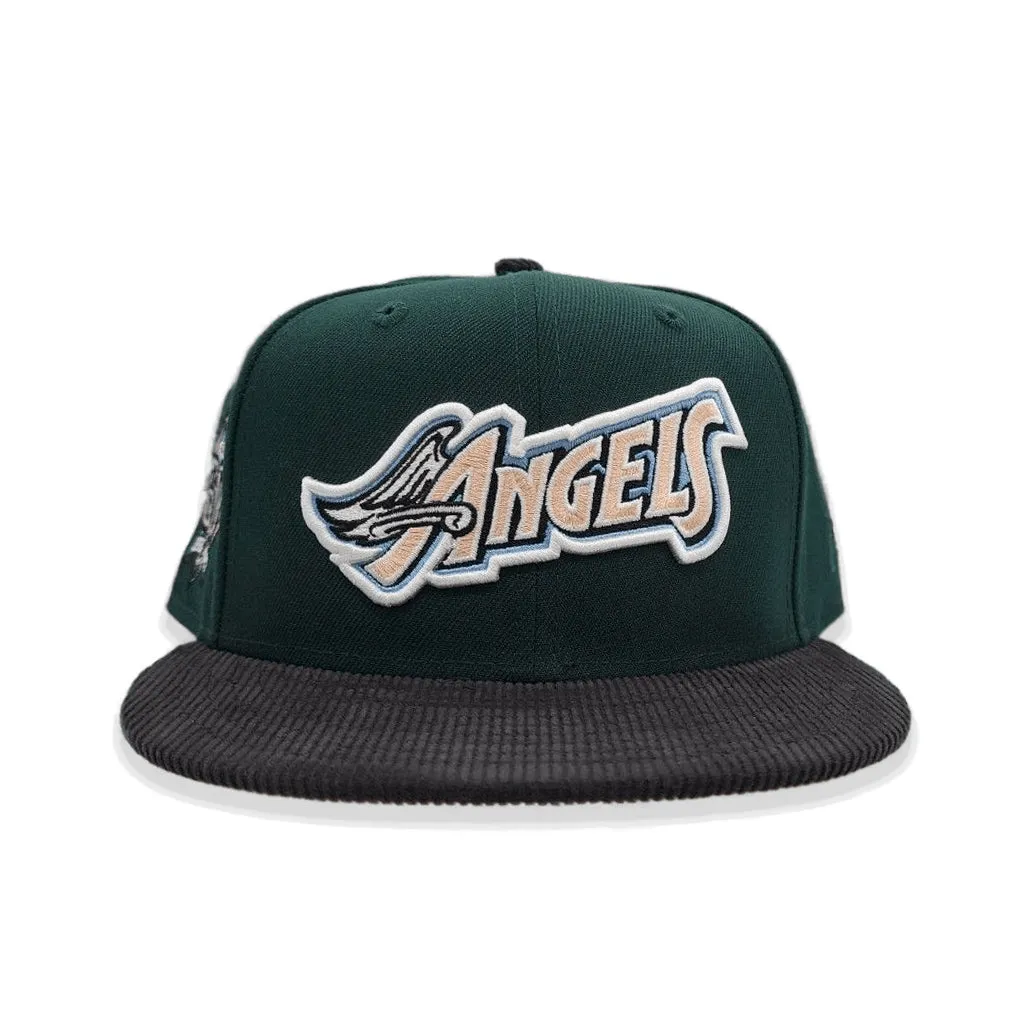 Dark Green Los Angeles Angels Black Corduroy Visor Peach Bottom 60th Anniversary Side Patch New Era 59Fifty Fitted