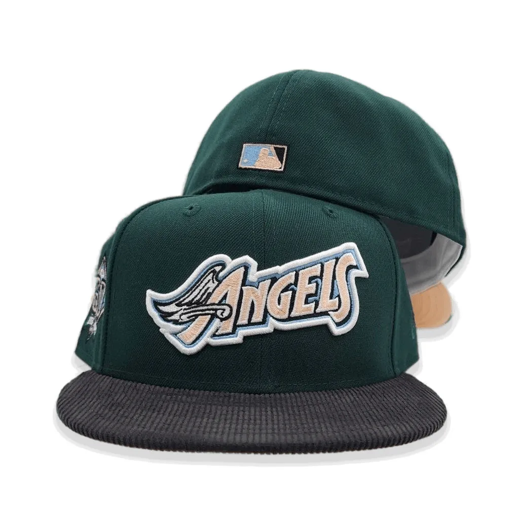 Dark Green Los Angeles Angels Black Corduroy Visor Peach Bottom 60th Anniversary Side Patch New Era 59Fifty Fitted