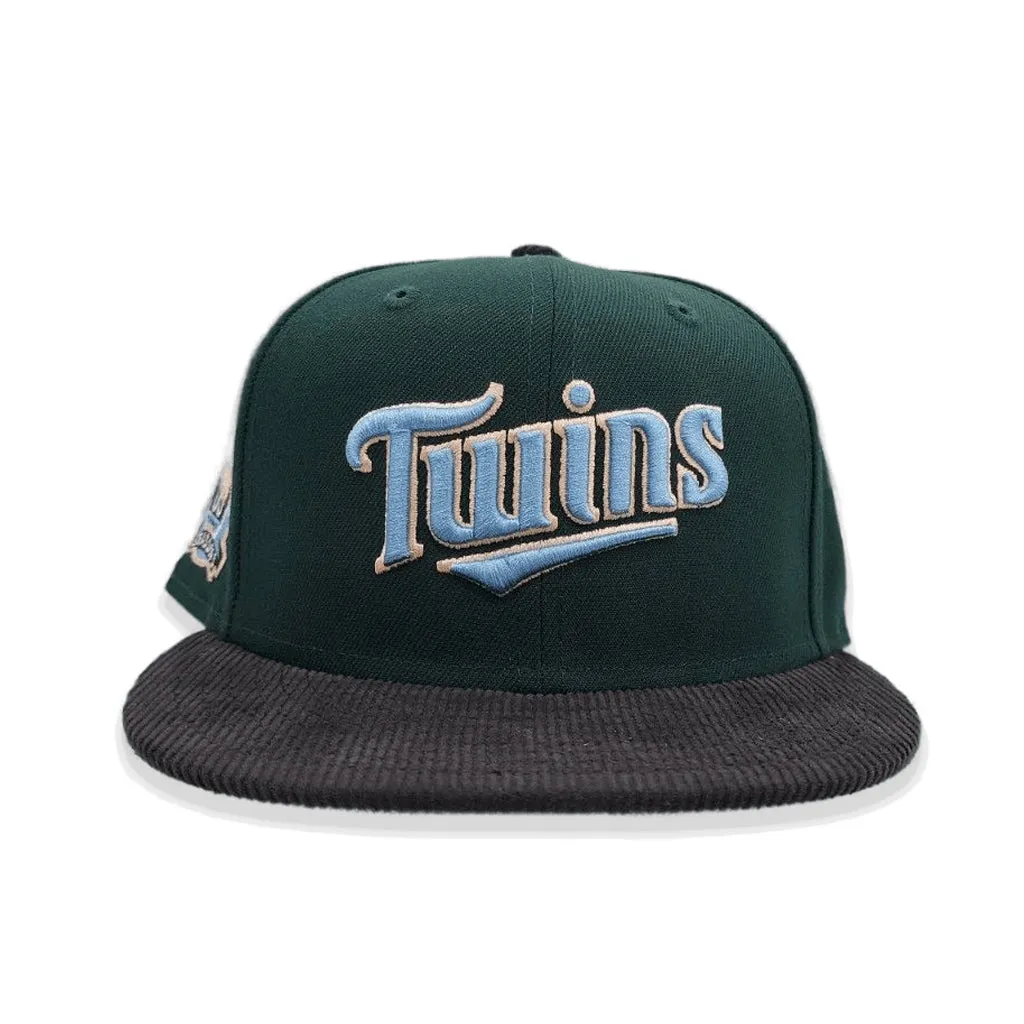 Dark Green Minnesota Twins Black Corduroy Visor Icy Blue Bottom 60th Anniversary Side Patch New Era 59Fifty Fitted