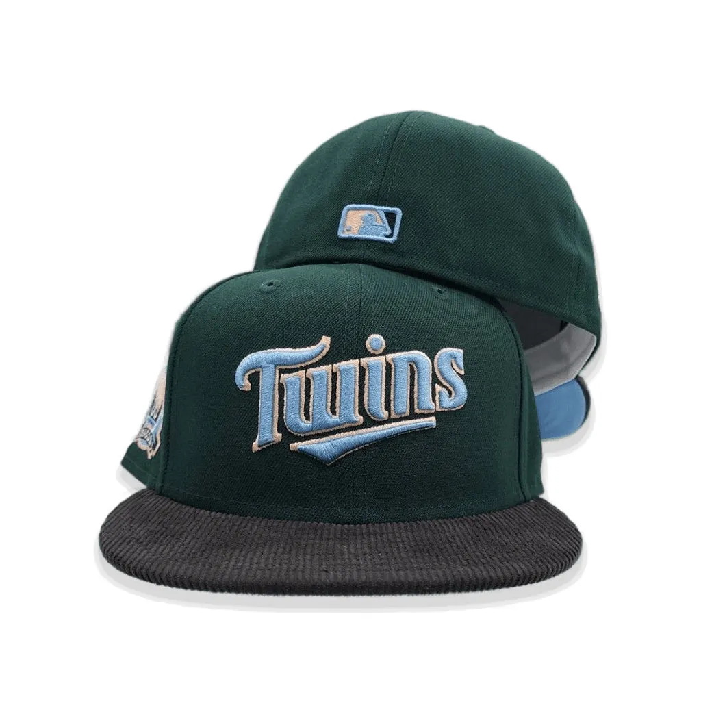 Dark Green Minnesota Twins Black Corduroy Visor Icy Blue Bottom 60th Anniversary Side Patch New Era 59Fifty Fitted