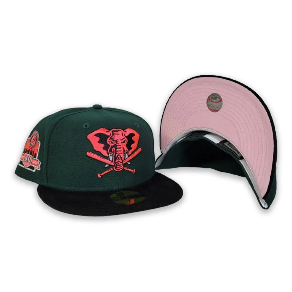 Dark Green  Oakland Athletics Black Corduroy Pink Bottom 40th Anniversary Side Patch New Era 59Fifty Fitted