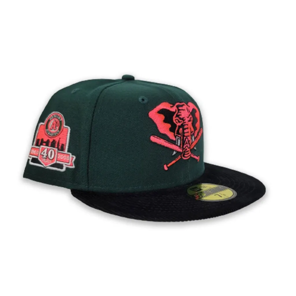Dark Green  Oakland Athletics Black Corduroy Pink Bottom 40th Anniversary Side Patch New Era 59Fifty Fitted