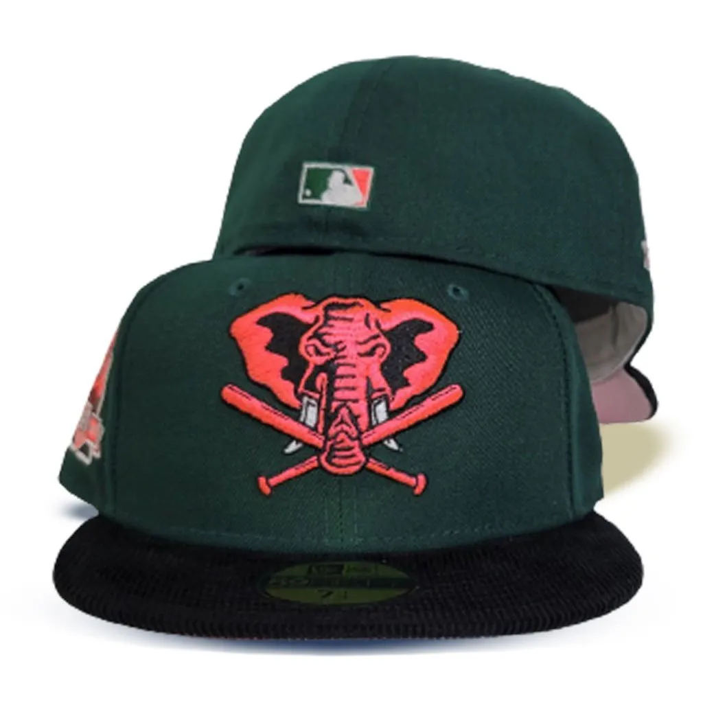 Dark Green  Oakland Athletics Black Corduroy Pink Bottom 40th Anniversary Side Patch New Era 59Fifty Fitted