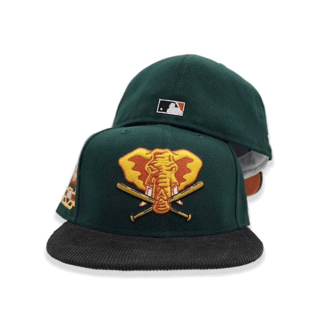 Dark Green Oakland Athletics Black Corduroy Visor Rust Bottom 40th Anniversary Side Patch New Era 59Fifty Fitted