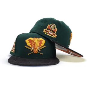 Dark Green Oakland Athletics Black Corduroy Visor Rust Bottom 40th Anniversary Side Patch New Era 59Fifty Fitted