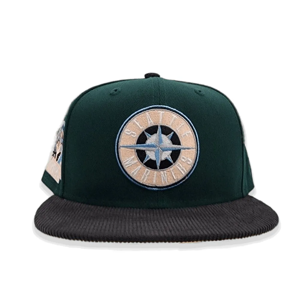 Dark Green Seattle Mariners Black Corduroy Visor Peach Bottom 30th Anniversary Side Patch New Era 59Fifty Fitted