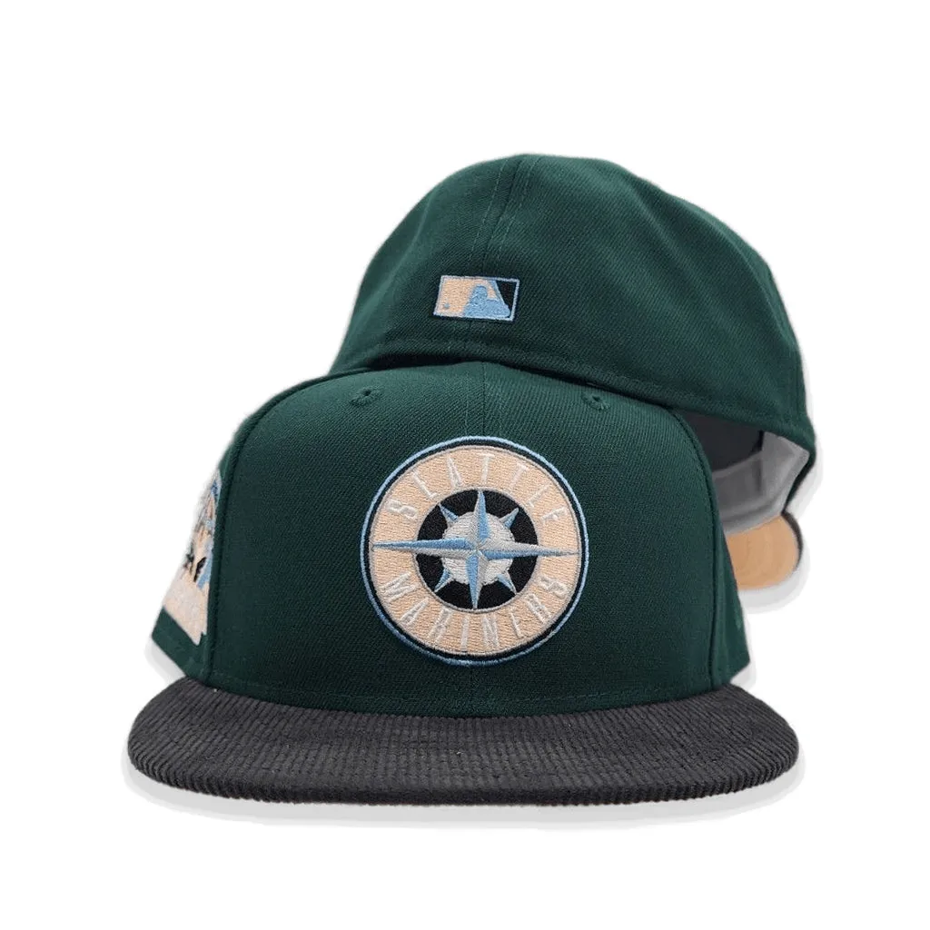 Dark Green Seattle Mariners Black Corduroy Visor Peach Bottom 30th Anniversary Side Patch New Era 59Fifty Fitted