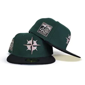Dark Green Seattle Mariners Black Corduroy Visor Pink Bottom 40th Anniversary Side Patch New Era 59Fifty Fitted