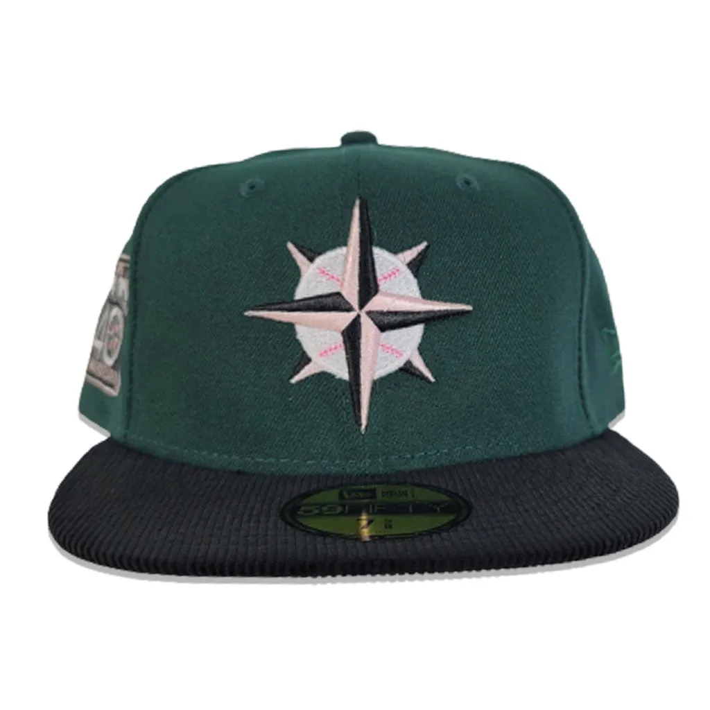 Dark Green Seattle Mariners Black Corduroy Visor Pink Bottom 40th Anniversary Side Patch New Era 59Fifty Fitted