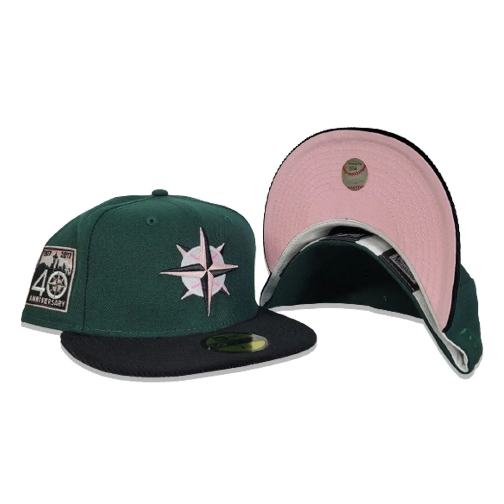 Dark Green Seattle Mariners Black Corduroy Visor Pink Bottom 40th Anniversary Side Patch New Era 59Fifty Fitted