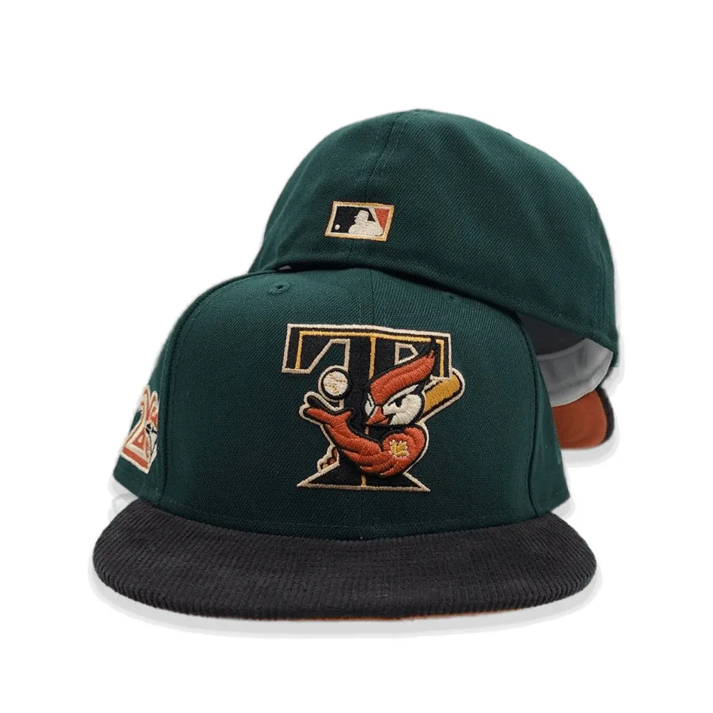 Dark Green Toronto Blue Jays Black Corduroy Visor Rust Bottom 20th Anniversary Side Patch New Era 59Fifty Fitted