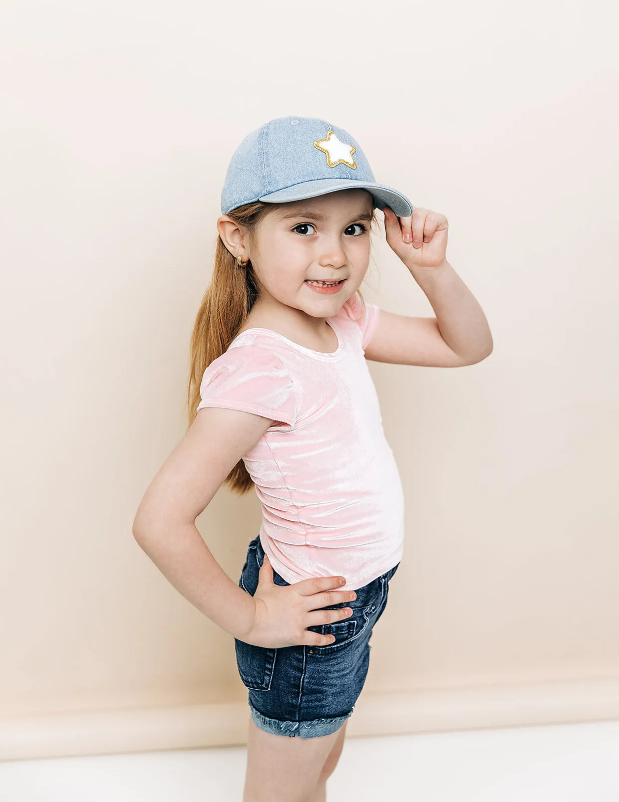 Denim  Glitter Gold Terry Star Hat