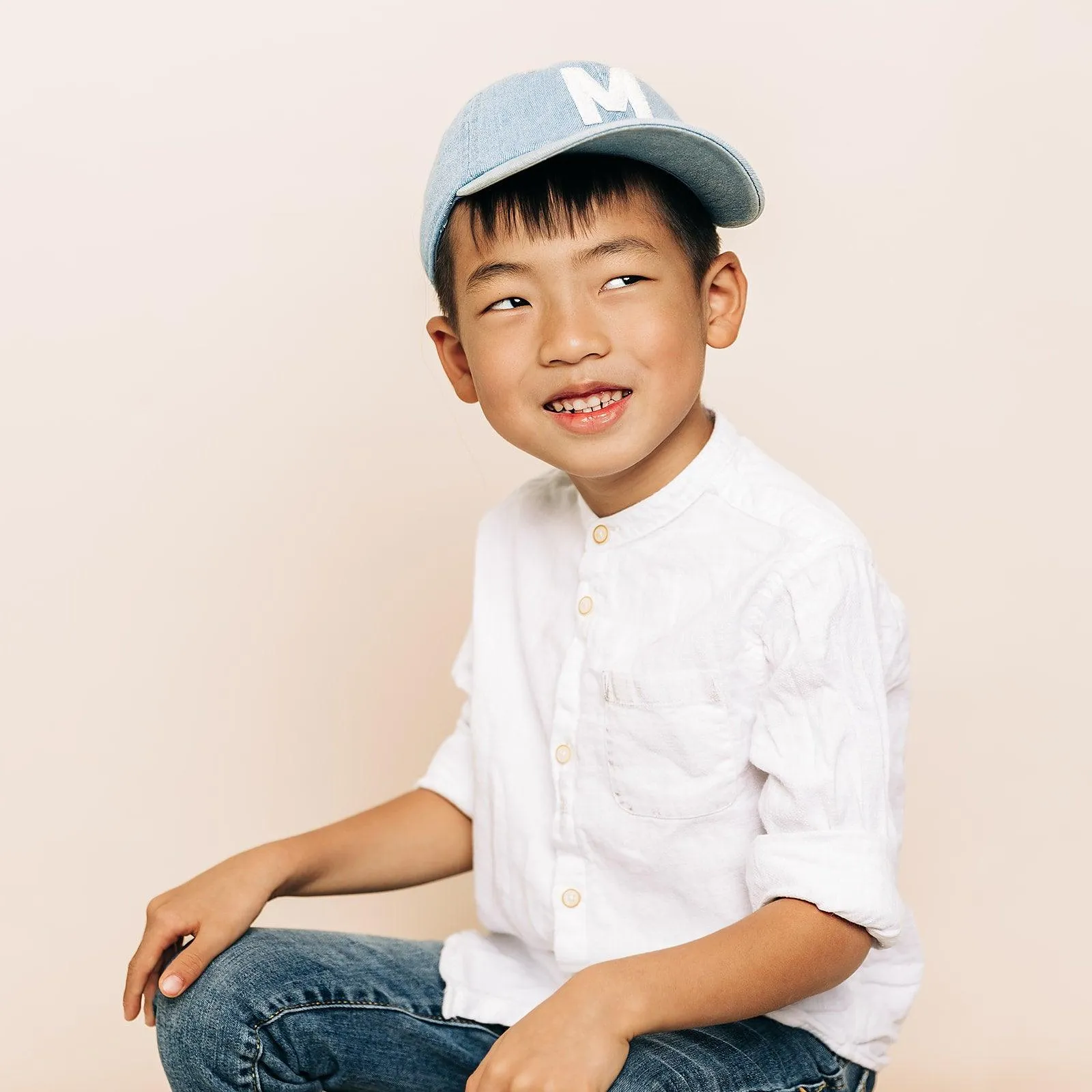 Denim Hat   White Terry Letter