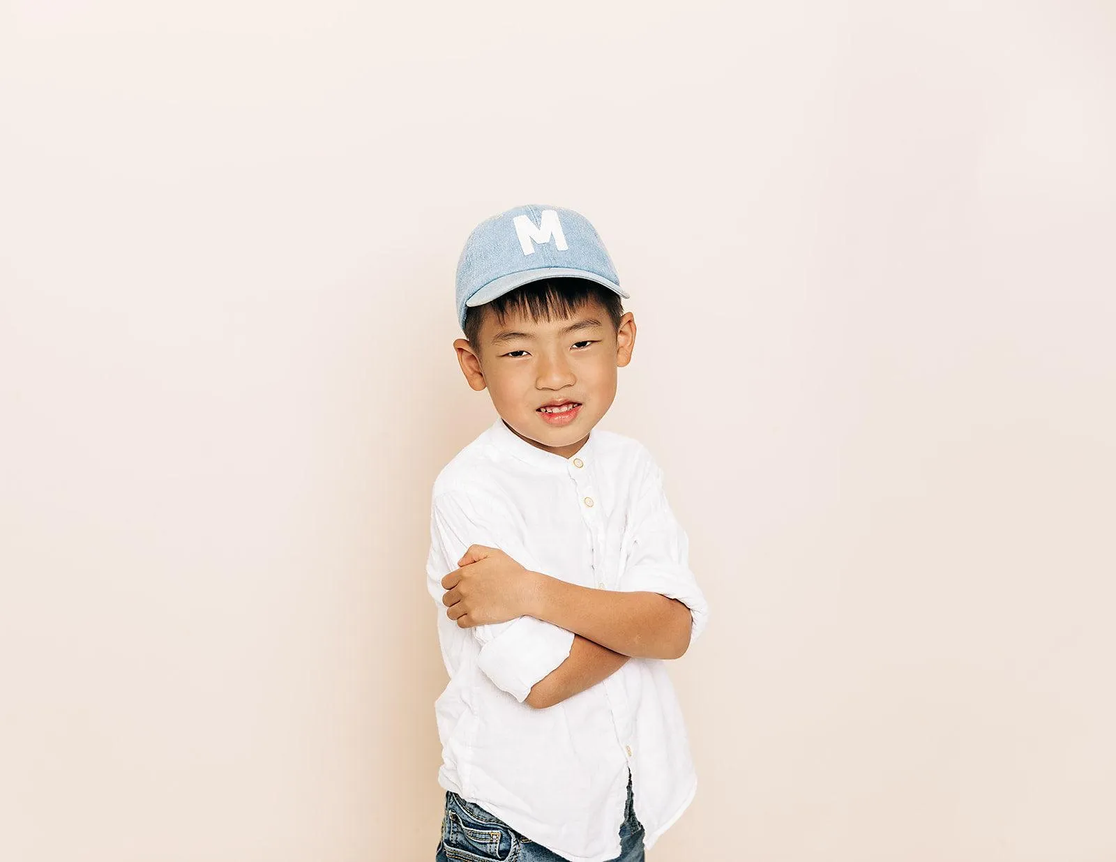 Denim Hat   White Terry Letter