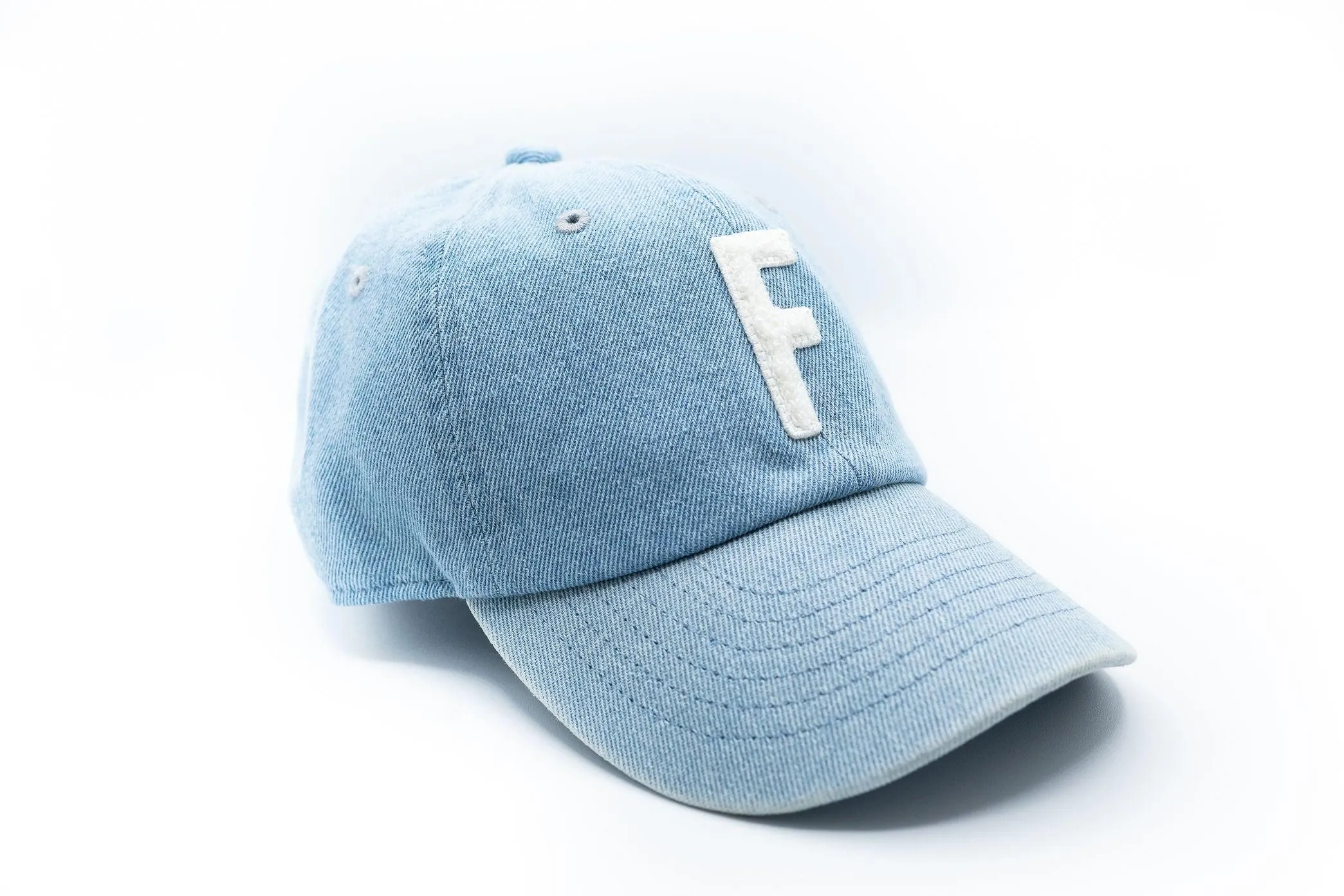 Denim Hat   White Terry Letter