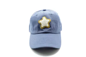 Dusty Blue Glitter Gold Terry Star Hat