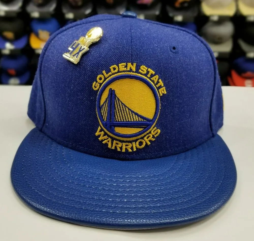 Exclusive New Era NBA 59Fifty Warriors 4X Pin trophy Championship fitted Hat Cap