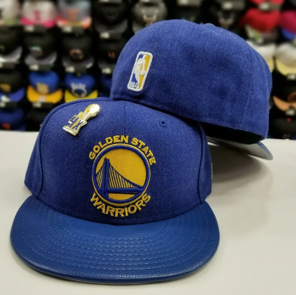 Exclusive New Era NBA 59Fifty Warriors 4X Pin trophy Championship fitted Hat Cap