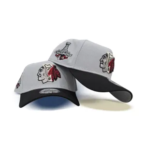 Gray Chicago Blackhawks Black Curved Brim Gray Bottom 2015 Stanley Cup Champions Side Patch New Era A-Frame 9Forty Snapback