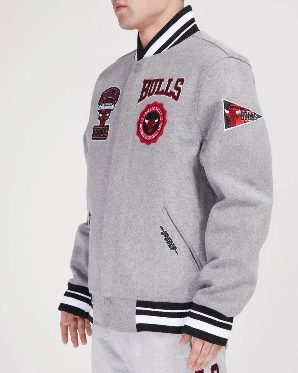 Gray Chicago Bulls Pro Standard Crest Wool Varsity Jacket