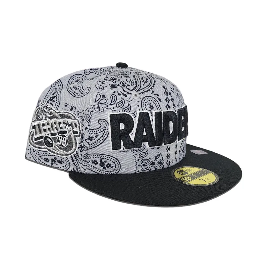 Gray Paisley Las Vegas Raiders Black Visor Gray Bottom NFL Draft 1998 Side Patch New Era 59Fifty Fitted