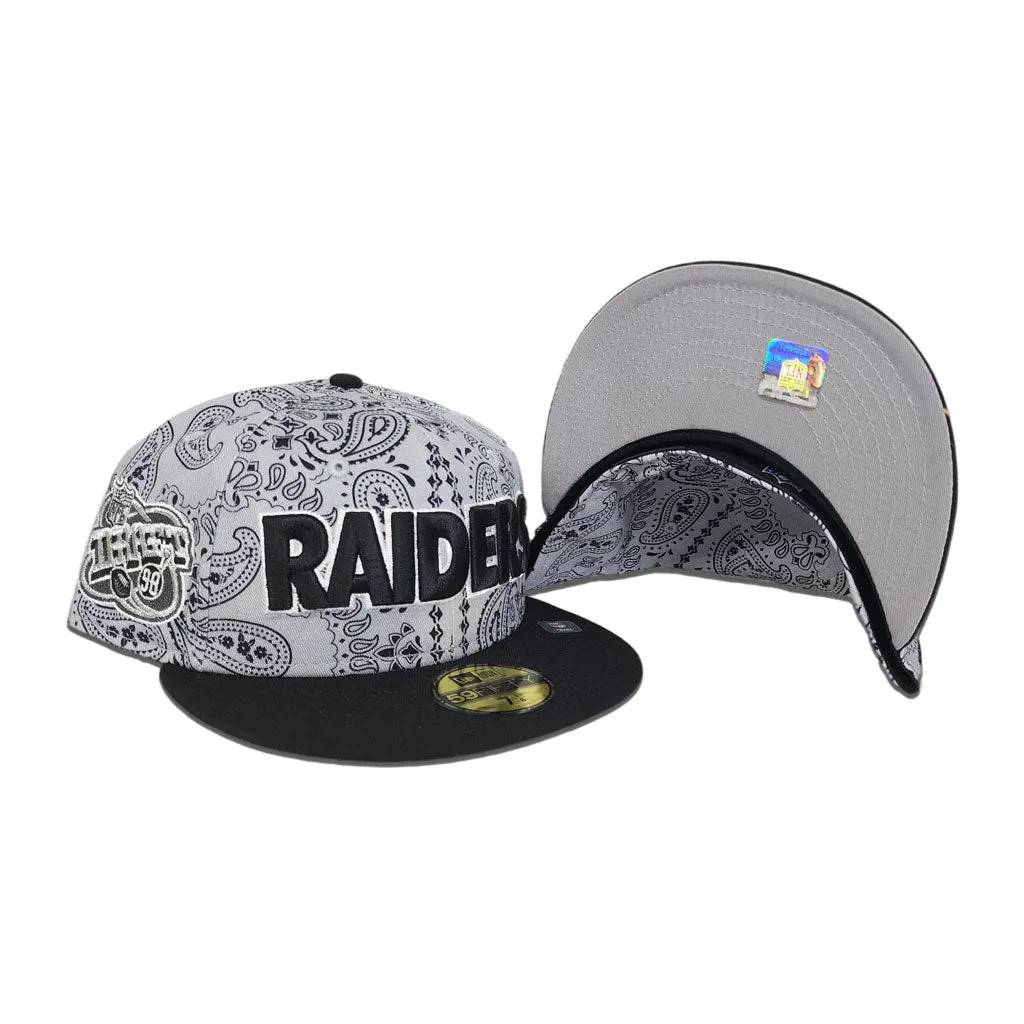 Gray Paisley Las Vegas Raiders Black Visor Gray Bottom NFL Draft 1998 Side Patch New Era 59Fifty Fitted